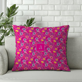 Roze enkelvoudig wildflower patroon monogram kussen