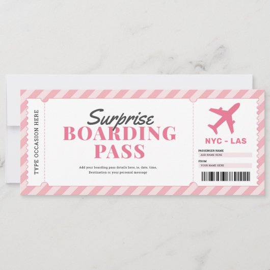 Roze Enterprise Boarding Pass Airplane Gift Ticket Kaart (Voorkant)