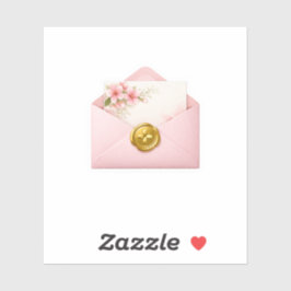 Roze Envelop Kersenbloesem Brief Gouden Waszegel Sticker