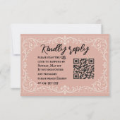 Roze erfstuk QR-code trouw-RSVP kaart (Voorkant)