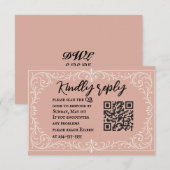 Roze erfstuk QR-code trouw-RSVP kaart (Voorkant / Achterkant)
