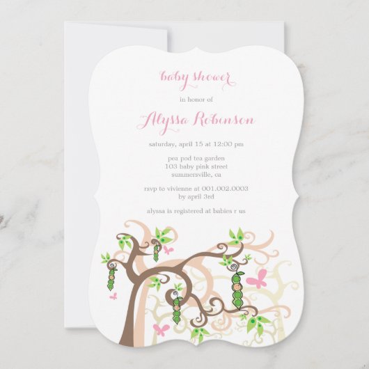 Roze erwt in de uitnodiging tot het Baby shower va (Voorkant)