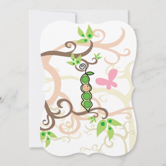 Roze erwt in de uitnodiging tot het Baby shower va (Achterkant)