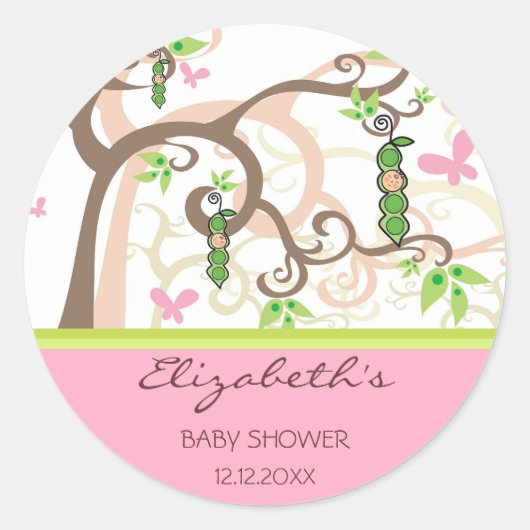 Roze Erwt In Een Pod Meisje Baby shower Sticker (Voorkant)