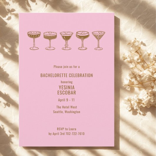 Roze Espresso Martini Bachelorette met QR-code Kaart