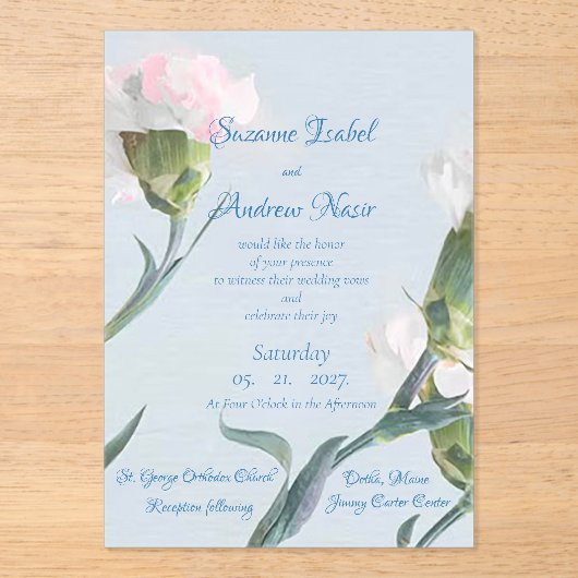 Roze Essence Frosted Acryl Uitnodiging voor de bru (Voorkant)