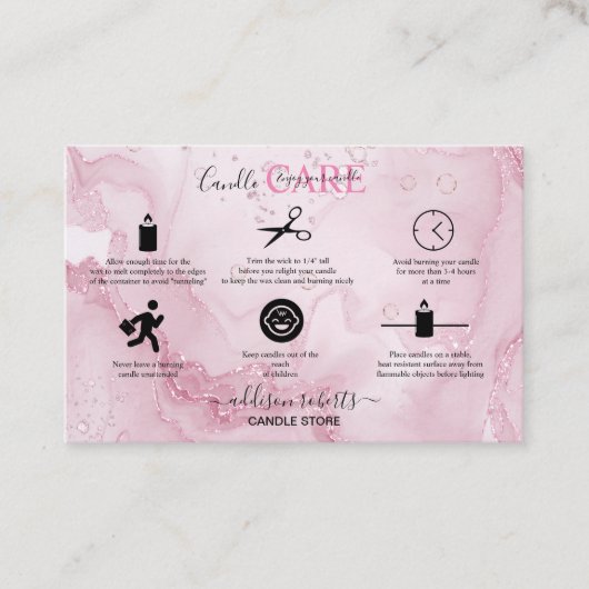 Roze, esthetisch Visitekaartje Kandle Care Square (Voorkant)