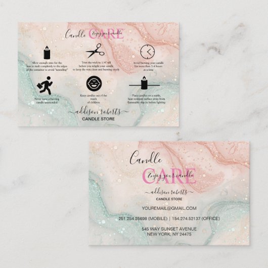 Roze, esthetisch Visitekaartje Kandle Care Square (Voorkant / Achterkant)