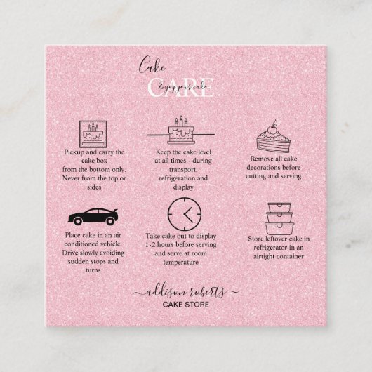 Roze esthetische Cake Square Visitekaartje (Voorkant)