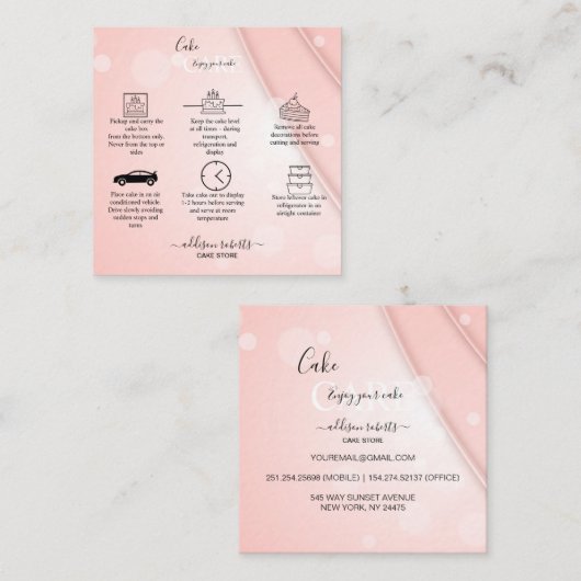 Roze esthetische Cake Square Visitekaartje (Voorkant / Achterkant)