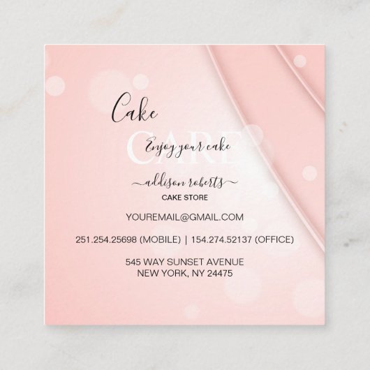 Roze esthetische Cake Square Visitekaartje (Achterkant)