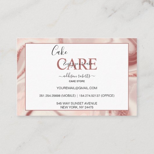 Roze esthetische Cake Square Visitekaartje (Achterkant)