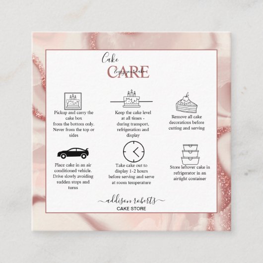 Roze esthetische Cake Square Visitekaartje (Voorkant)