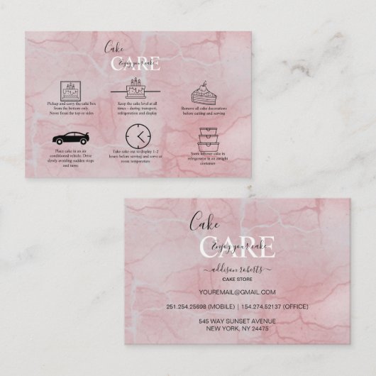 Roze esthetische Cake Square Visitekaartje (Voorkant / Achterkant)