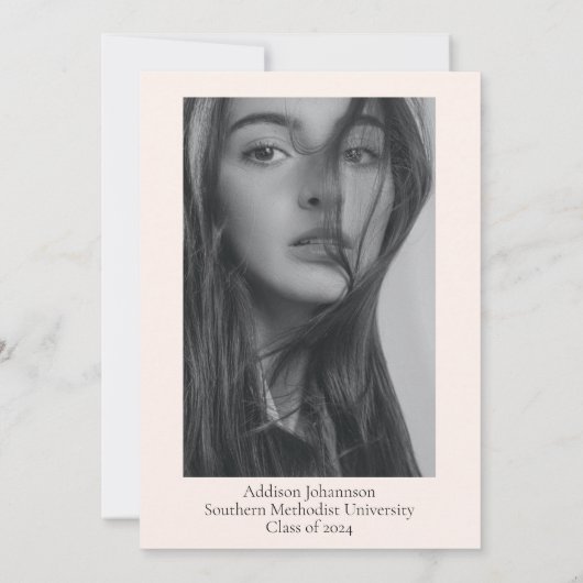 Roze esthetische foto afstudeeraankondiging kaart (Achterkant)