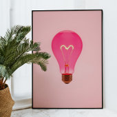 Roze esthetische gloeilamp met hartfilament poster