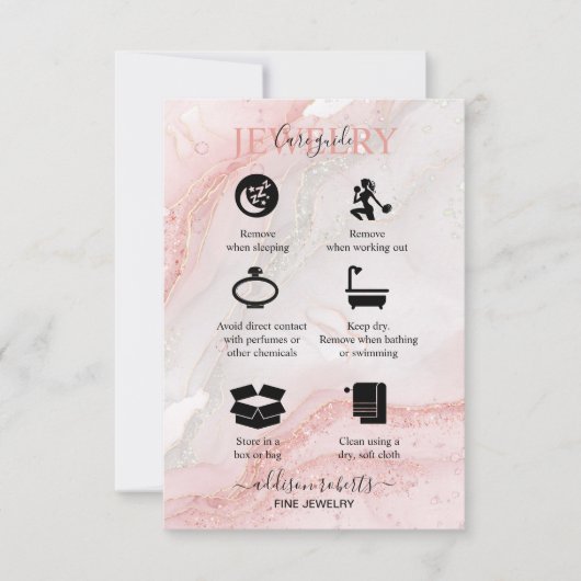 Roze esthetische juwelenzorg bedankkaart (Voorkant)