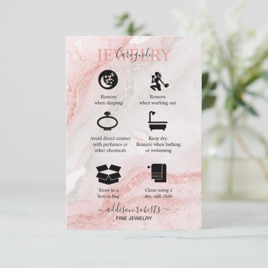 Roze esthetische juwelenzorg bedankkaart (Staand voorkant)