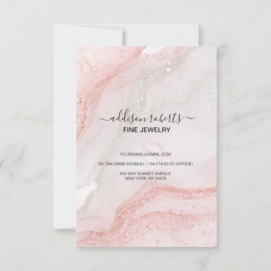 Roze esthetische juwelenzorg bedankkaart (Achterkant)