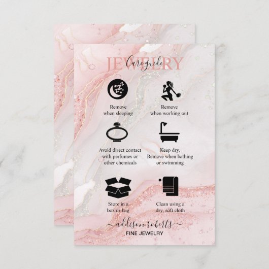 Roze esthetische juwelenzorg bedankkaart (Voorkant / Achterkant)