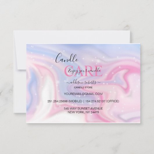 Roze esthetische kaarszorg bedankkaart (Achterkant)