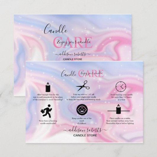 Roze esthetische kaarszorg bedankkaart (Voorkant / Achterkant)