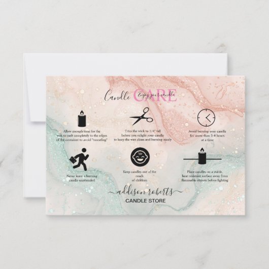 Roze esthetische kaarszorg bedankkaart (Voorkant)