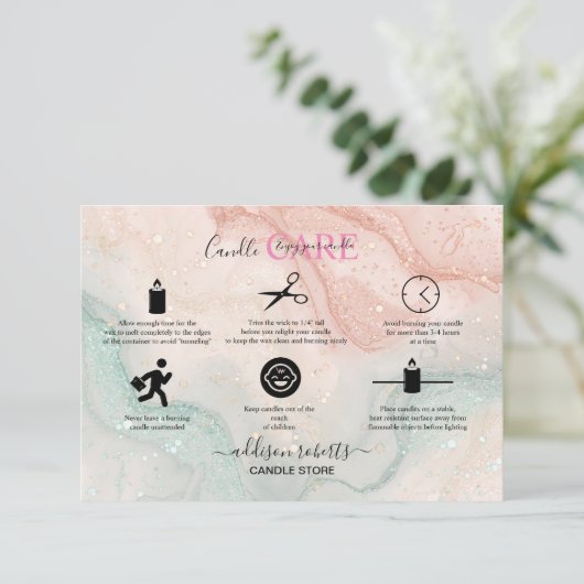 Roze esthetische kaarszorg bedankkaart (Staand voorkant)