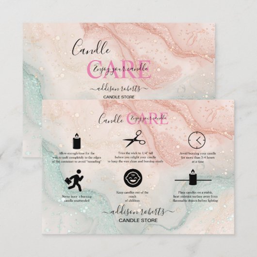 Roze esthetische kaarszorg bedankkaart (Voorkant / Achterkant)