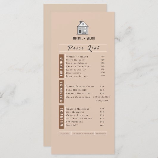 Roze Esthetische Neutrale Schoonheid Salon prijsli (Voorkant / Achterkant)