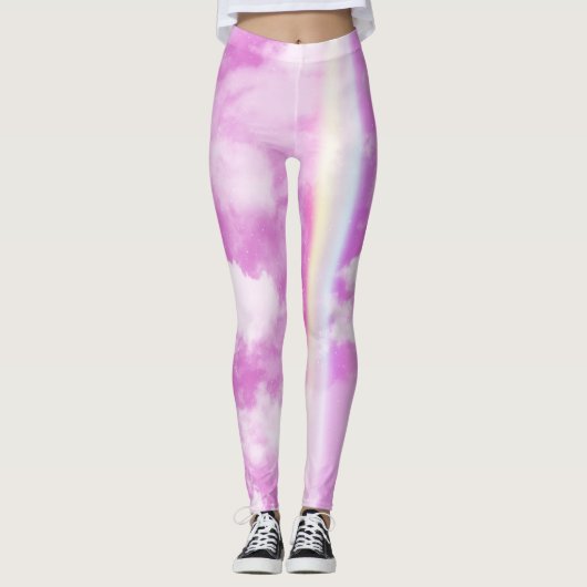 Roze esthetische regenboogstraal leggings (Voorkant)