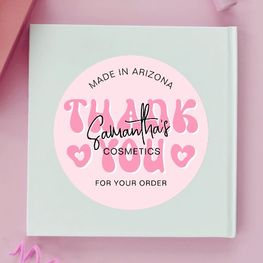 Roze Esthetische Retro Groovy Dank u Business Ronde Sticker