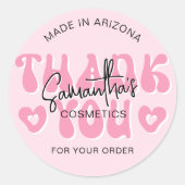Roze Esthetische Retro Groovy Dank u Business Ronde Sticker (Voorkant)