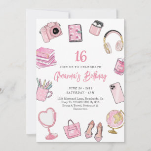 Roze Esthetische, Roze Tiener Meisje Verjaardag Ui Notitiekaartje