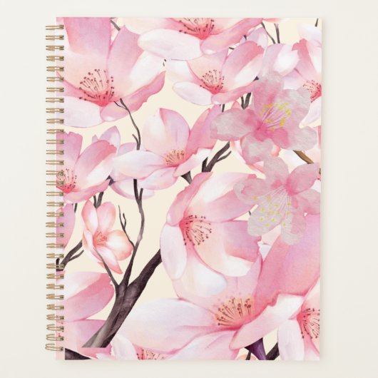 Roze Esthetische Sakura Cherry Blossom Roze Bloeme Planner (Voorkant)
