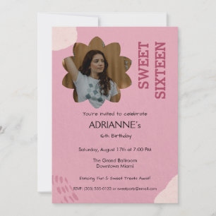 Roze esthetische Sweet Sixteen verjaardagsfeestje Kaart