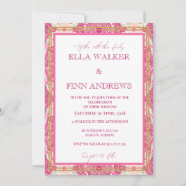 Roze Esthetische Tegel Moderne Typografie Bruiloft Kaart