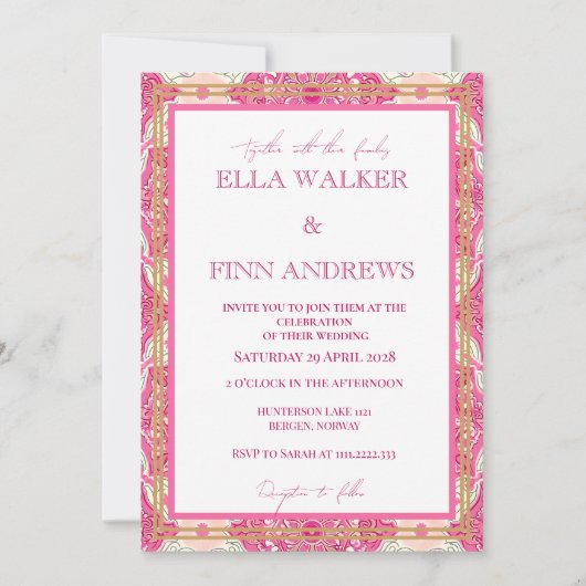Roze Esthetische Tegel Moderne Typografie Bruiloft Kaart (Voorkant)
