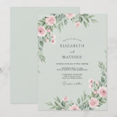 Roze Etherische Bloemen Bruiloft Kaart (Voorkant / Achterkant)
