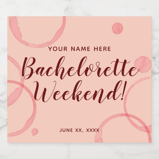 Roze Etiket voor Mousserende Wijn Bachelorette Wee (Enkel label)
