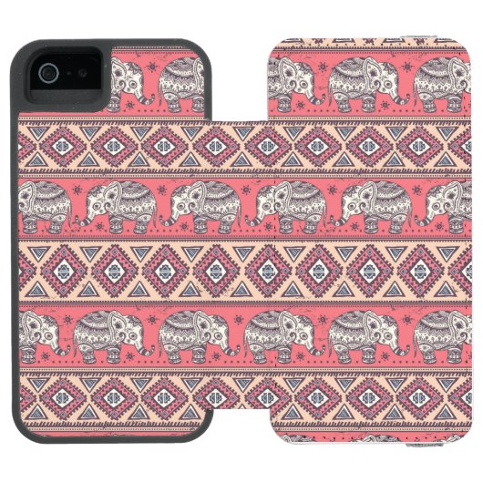 Roze etnisch olifantenpatroon incipio iPhone portemonnee hoesje (Agenda Open)