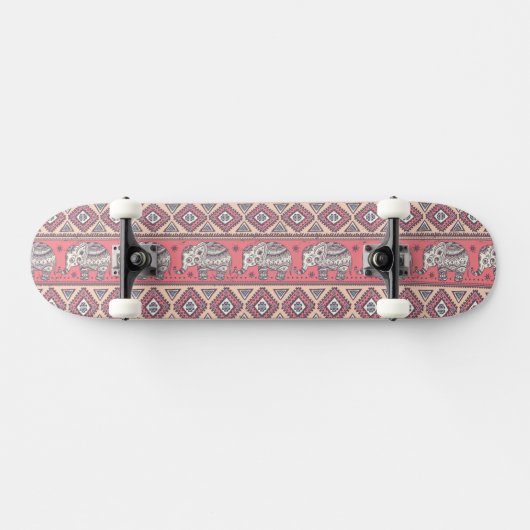 Roze etnisch olifantenpatroon persoonlijk skateboard (Horizontaal)