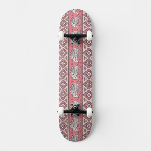Roze etnisch olifantenpatroon persoonlijk skateboard (Voorkant)