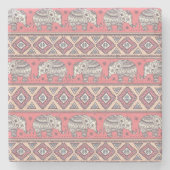 Roze etnisch olifantenpatroon stenen onderzetter (Voorkant)