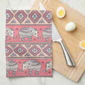 Roze etnisch olifantenpatroon theedoek (Quarter Fold)