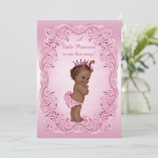 Roze  Etnisch Prinses Baby shower Kaart (Staand voorkant)