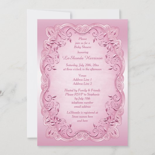 Roze  Etnisch Prinses Baby shower Kaart (Achterkant)