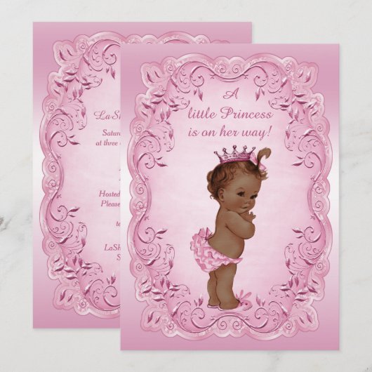 Roze  Etnisch Prinses Baby shower Kaart (Voorkant / Achterkant)