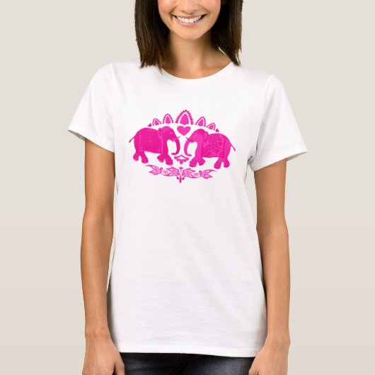 Roze etnische afkomst van Indiase olifanten T-shirt (Voorkant)
