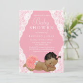 Roze Etnische  Baby shower Uitnodigen Kaart (Staand voorkant)